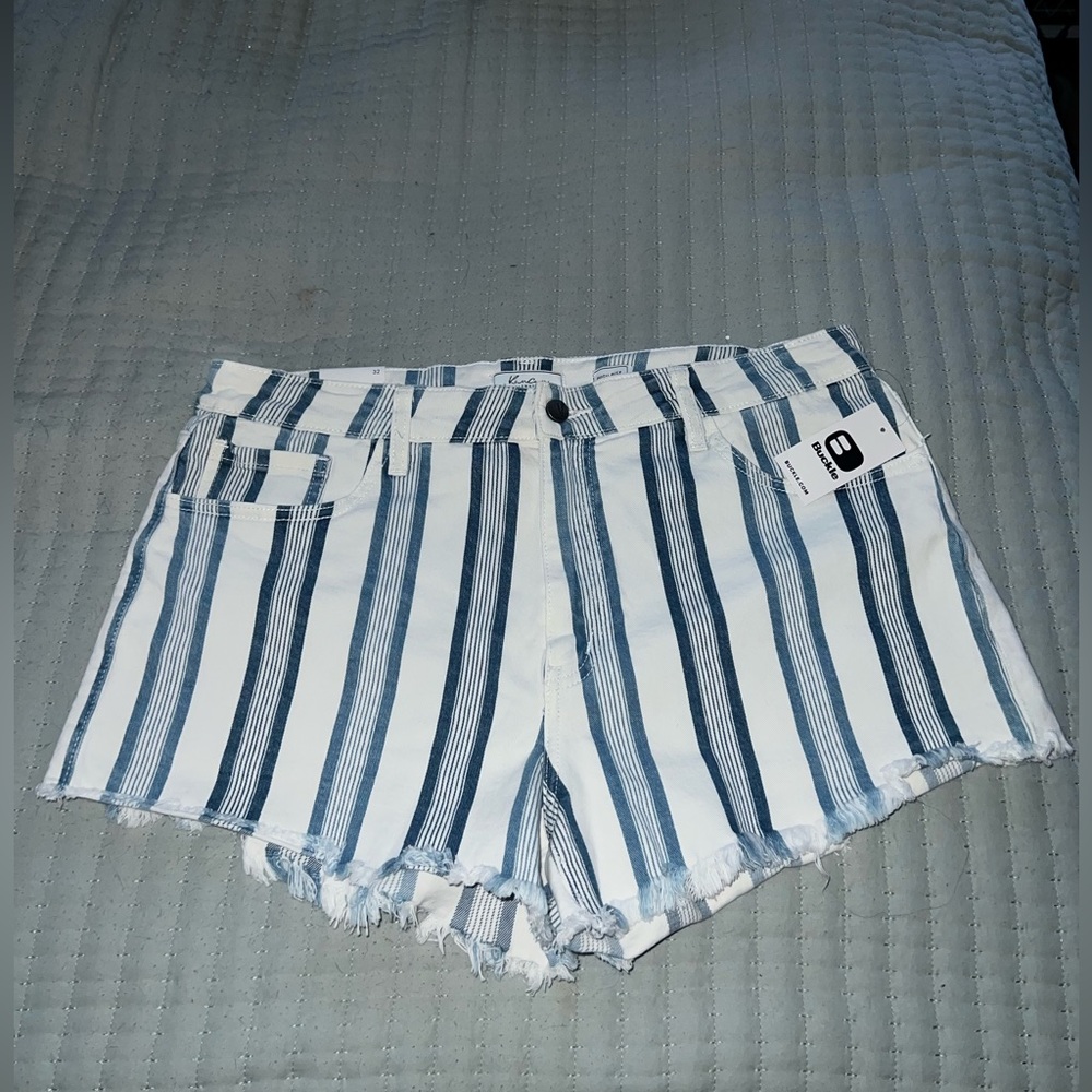 KanCan Blue and White Striped Jean Shorts